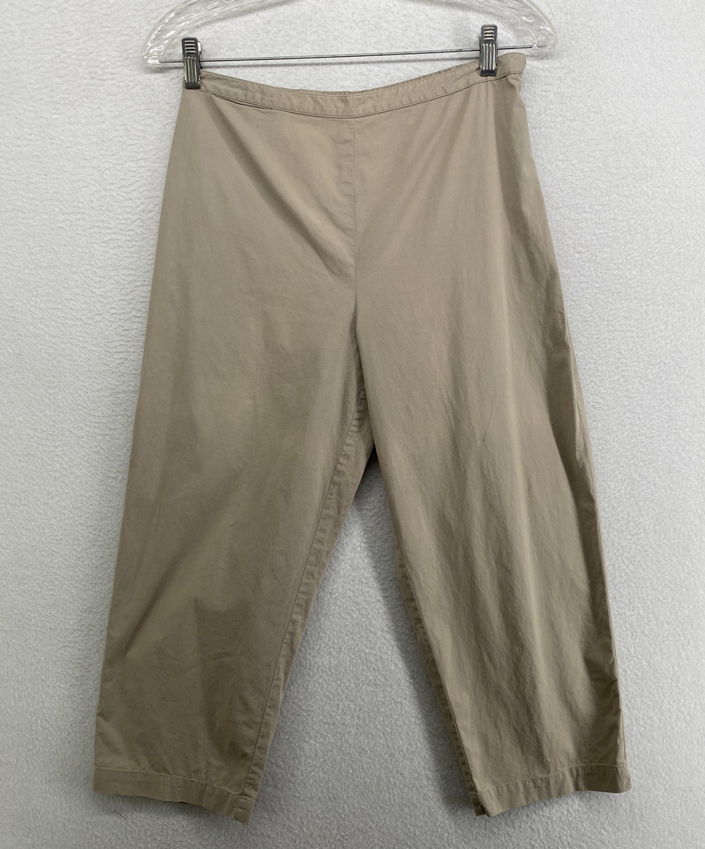 EILEEN FISHER Pants PS Stretch Cotton Poplin Straight Cropped High Rise Beige